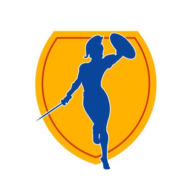 Savaş zırhlı bir erkek savaşçının silueti. Kılıç ve demir kalkan taşıyor..