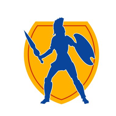 Savaş zırhlı bir erkek savaşçının silueti. Kılıç ve demir kalkan taşıyor..