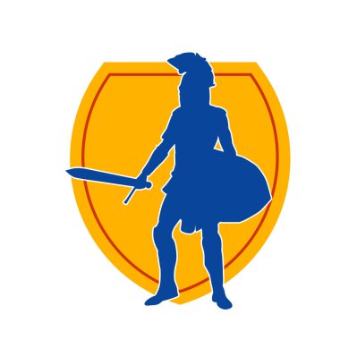 Savaş zırhlı bir erkek savaşçının silueti. Kılıç ve demir kalkan taşıyor..