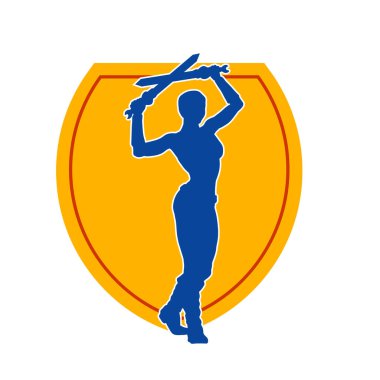 Kadın savaşçıların silueti kılıç taşıyor. Kılıçlı bir kadın dövüşçünün silueti..