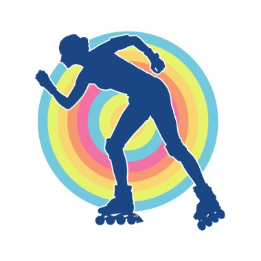 Paten kayan bir kadının silüeti. Sportif kadın silueti Tekerlekli sandalyede iyi eğlenceler.