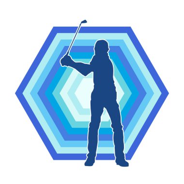 Golf oynayan bir adamın silüeti. Hareketli bir erkek golfçünün silueti.
