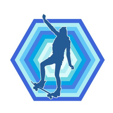 Genç bir kadının silueti kaykay yapıyor.