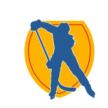 Çim hokeyi oynayan kadın atlet silueti. Çim hokeyi oynayan bir kadının silueti..