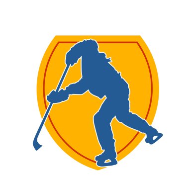 Çim hokeyi oynayan kadın atlet silueti. Çim hokeyi oynayan bir kadının silueti..