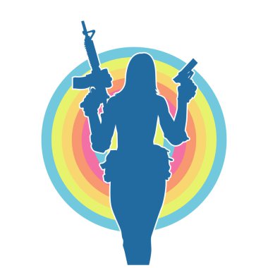 Makineli tüfek taşıyan kadın savaşçının silueti.. 
