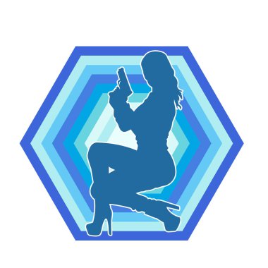 Kadın dövüşçü silueti. Tabanca ya da tabanca taşıyor..