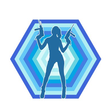 Matkap aletleri taşıyan inşaat işçisi kostümlü bir kadın silueti. İnşaat işçisi kadın silueti elektrikli matkapla poz veriyor.. 