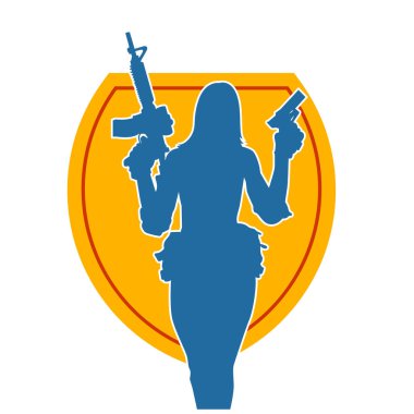 Makineli tüfek taşıyan kadın savaşçının silueti.. 