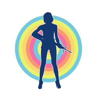 Makineli tüfek taşıyan kadın savaşçının silueti.. 