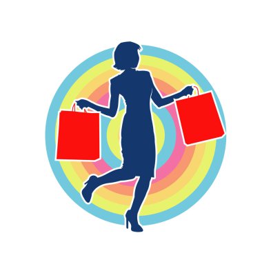 Sıska genç bir kadının silüeti alışveriş torbaları taşıyor..