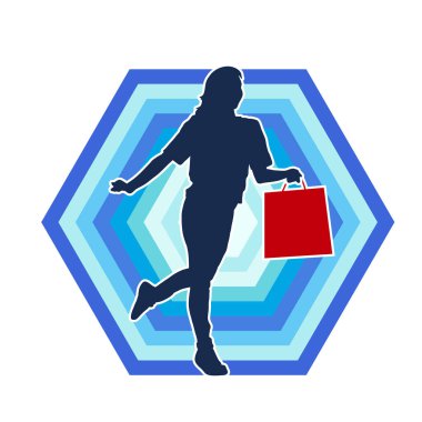 Sıska genç bir kadının silüeti alışveriş torbaları taşıyor..