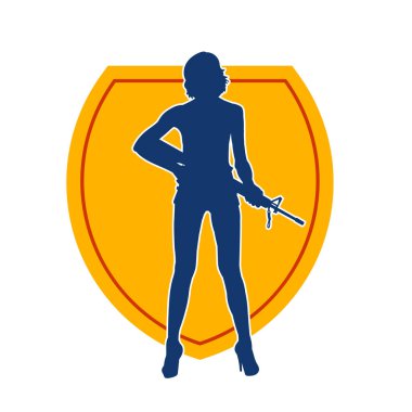 Makineli tüfek taşıyan kadın savaşçının silueti.. 