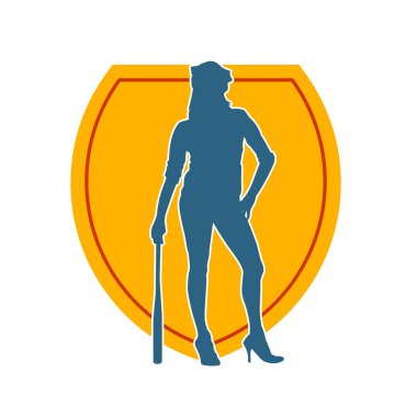 İnce bir kadın modelin silueti polis memuru kostümü giymiş beyzbol sopası taşıyor.