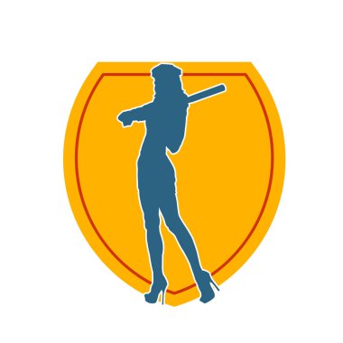 İnce bir kadın modelin silueti polis memuru kostümü giymiş beyzbol sopası taşıyor.