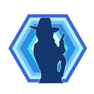 Elinde tabanca tutan bir kovboy kızın silüeti. Bir kadın şerifin silueti tabanca taşıyor..