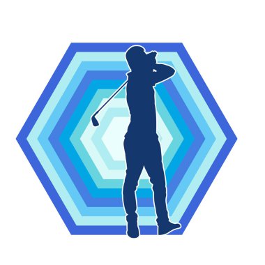 Golf oynarken golf sopasıyla poz veren bir adamın silüeti.