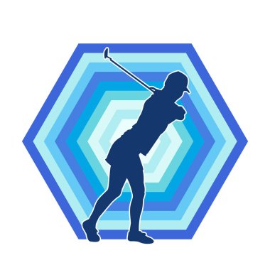 Golf oynayan bir kadının silüeti. Hareketli bir kadın golfçünün silueti..