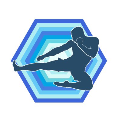 Hareketli erkek kickboksör atletinin silueti. Tekme atan bir adamın silueti..