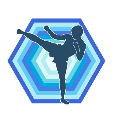 Hareketli erkek kickboksör atletinin silueti. Tekme atan bir adamın silueti..