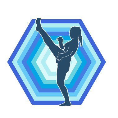 Hareketli kadın kickboksör atletinin silueti. Tekme atan bir kadının silueti..