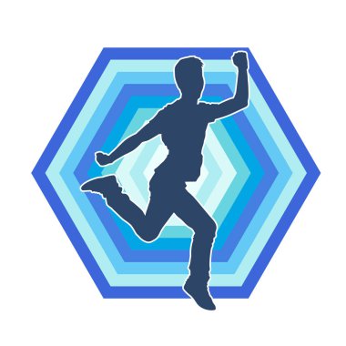 Koşan sıradan bir adamın silueti. Siluet erkek koşusu pozu.