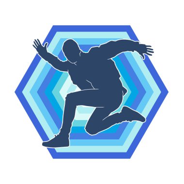 Koşan sıradan bir adamın silueti. Siluet erkek koşusu pozu.