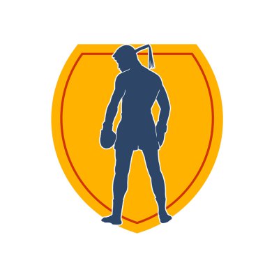 Hareketli erkek kickboksör atletinin silueti. Kickboks yapan bir adamın silueti.