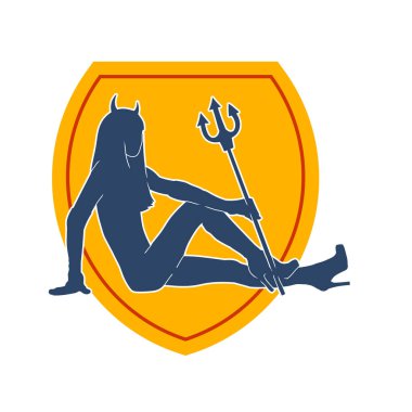 Şeytan kostümü giymiş zayıf bir kadın modelin silueti. Şeytani bir karakteri canlandıran seksi bir kadın kostümünün silüeti..