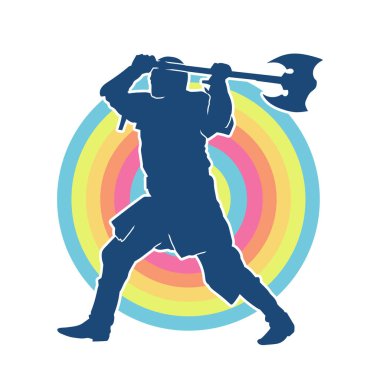 Muharebe halindeki bir savaşçının silueti savaş baltası ile poz veriyor.