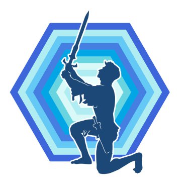 Erkek bir kılıç ustasının silueti kılıçla hareket halinde.