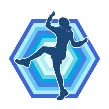 Hareketli bir kadın dansçının silueti. Mutlu dans eden bir kadının silueti..