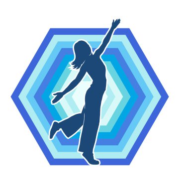 Hareketli bir kadın dansçının silueti. Mutlu dans eden bir kadının silueti..