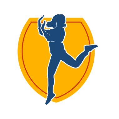 Hareketli bir kadın dansçının silueti. Mutlu dans eden bir kadının silueti..