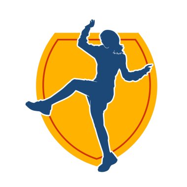 Hareketli bir kadın dansçının silueti. Mutlu dans eden bir kadının silueti..