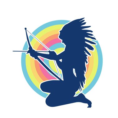 Bir kabile okçusunun silueti. Savaşçı bir kadın dövüşçü pozu.