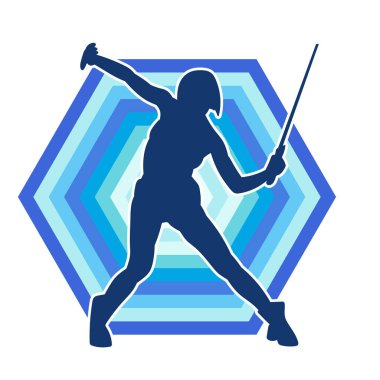 Bir kadın savaşçının silueti kılıç ile hareket halindeyken poz veriyor. Kılıcıyla bir kadın kahramanın silüeti..