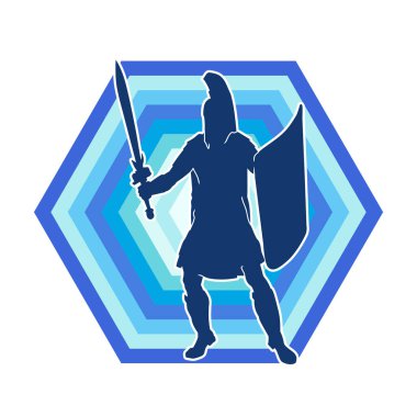 Eski bir Romalı askerin silueti. Kılıç ve demir kılıçla poz vermiş..