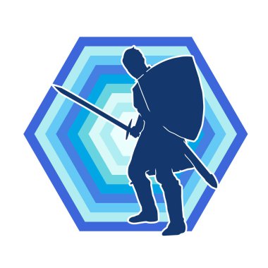 Eski bir Romalı askerin silueti. Kılıç ve demir kılıçla poz vermiş..