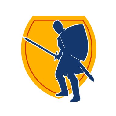 Eski bir Romalı askerin silueti. Kılıç ve demir kılıçla poz vermiş..