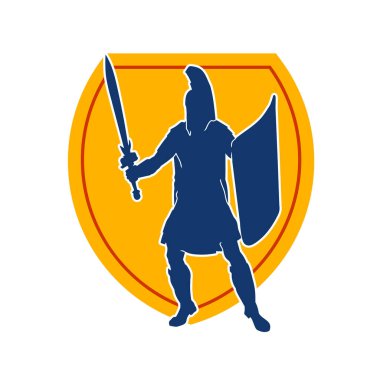 Eski bir Romalı askerin silueti. Kılıç ve demir kılıçla poz vermiş..