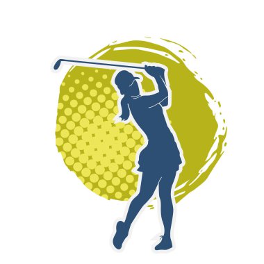 Golf oynayan bir kadının silüeti. Hareketli bir kadın golfçünün silueti..