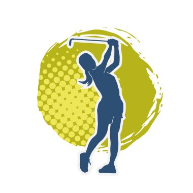 Golf oynayan bir kadının silüeti. Hareketli bir kadın golfçünün silueti..