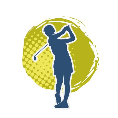 Golf oynayan bir kadının silüeti. Hareketli bir kadın golfçünün silueti..