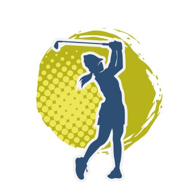 Golf oynayan bir kadının silüeti. Hareketli bir kadın golfçünün silueti..