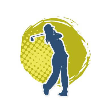 Golf oynayan bir kadının silüeti. Hareketli bir kadın golfçünün silueti..