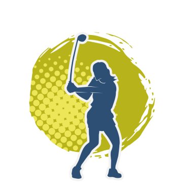 Golf oynayan bir kadının silüeti. Hareketli bir kadın golfçünün silueti..