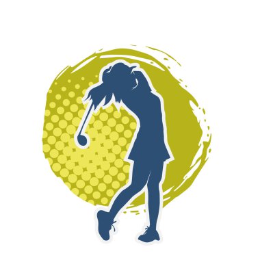 Golf oynayan bir kadının silüeti. Hareketli bir kadın golfçünün silueti..