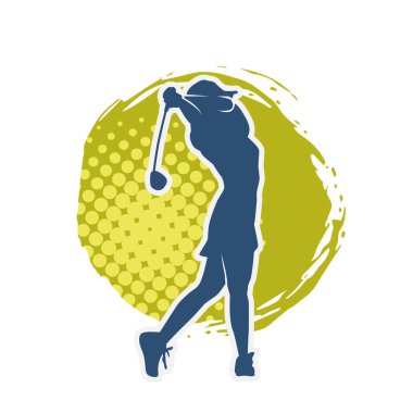 Golf oynayan bir kadının silüeti. Hareketli bir kadın golfçünün silueti..