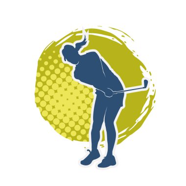 Golf oynayan bir kadının silüeti. Hareketli bir kadın golfçünün silueti..